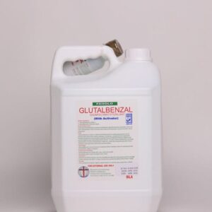 A 5-litre container of high-level Glutabenzal disinfectant from Greengold Lab Supplies
