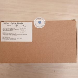 A sterile, individually blister-packed G25 (Orange) Quincke-type spinal needle from Greengold Lab Supplies