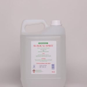 A large 5-litre bulk container of high-purity 70% Surgical Spirit from Greengold Lab Supplies